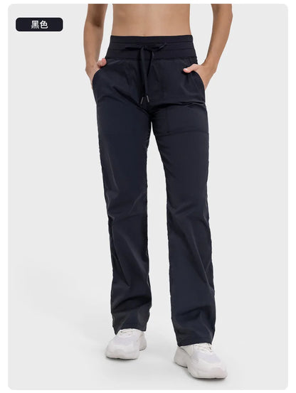 Pantalones deportivos de mujer de secado rápido, ligeros, transpirables, para correr, fitness, cintura alta, holgados, de pierna ancha, casuales, para yoga, otoño 2024.