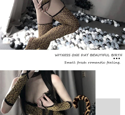 Erotic Sexy Lingerie Bodysuit Women Teddy Leopard Cat Girl Cosplay Costumes Anime Maid Love Live Temptation Uniform with Socks