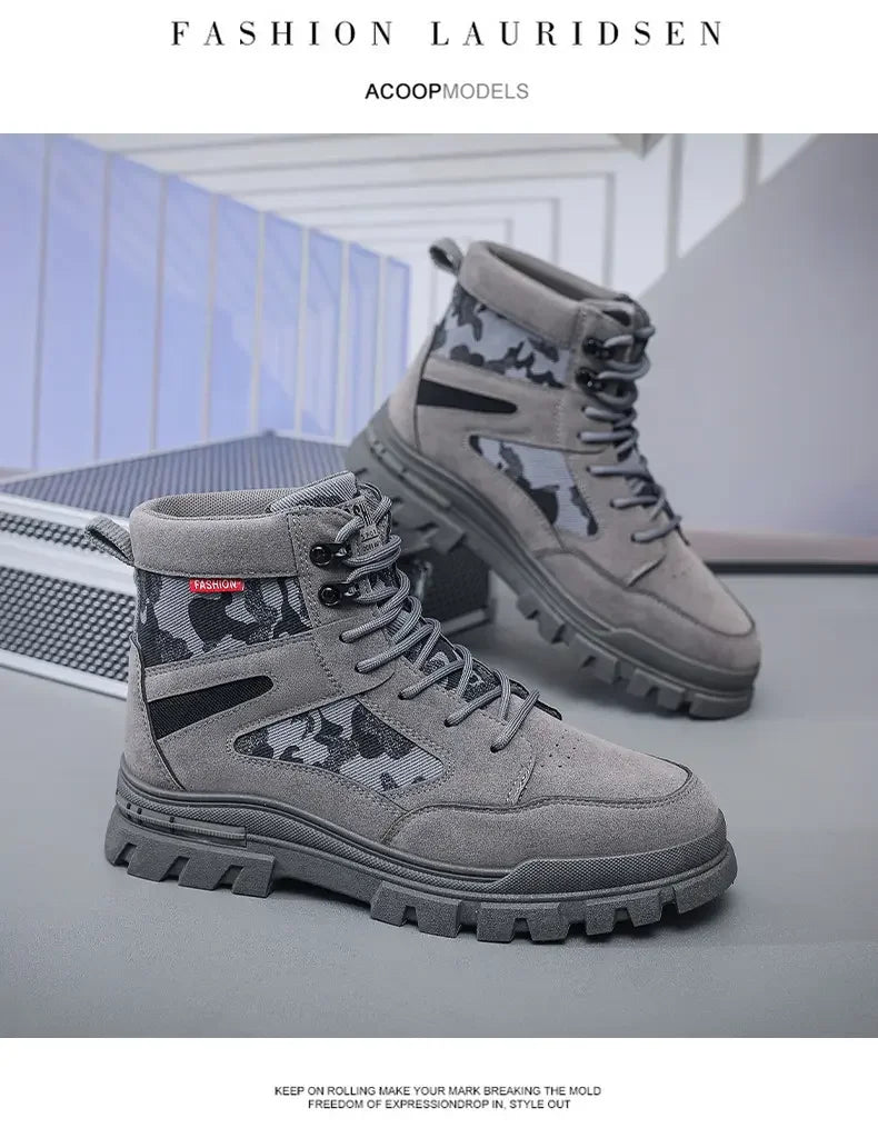 Botas altas para hombre, suela plana, ligeras, para senderismo, exteriores, negras, para correr, tenis, caminar, motocicleta