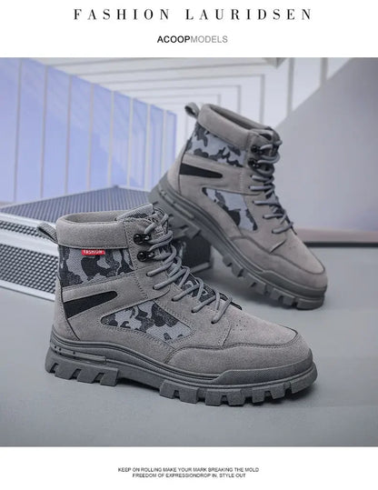 Botas altas para hombre, suela plana, ligeras, para senderismo, exteriores, negras, para correr, tenis, caminar, motocicleta