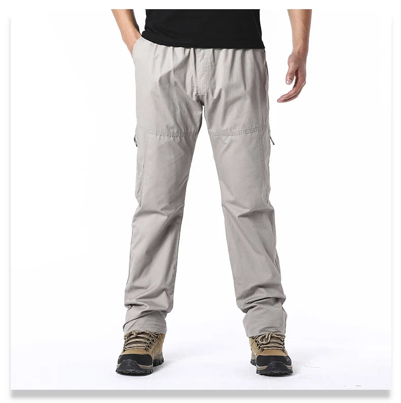 Pantalones cargo de algodón de alta calidad para hombre, pantalones tácticos informales con múltiples bolsillos para primavera y otoño, para acampar al aire libre, senderismo y trabajo.