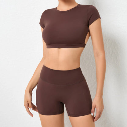Sports Set Workout Fitness Activewear Set Female Quick-Dry Yoga Clothes Crop Sports Shirts Tops Backless Gym Top Women Sport Set