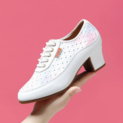 Zapatos de plataforma de piel suave con cordones transpirables de 3,5 cm y 5,5 cm para mujer, primavera 2025, tacones de bloque medianos para bailar, mamás y caminar.