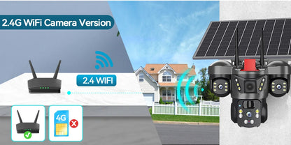 Cámara de vigilancia solar 8K 15MP con tres pantallas, WiFi, seguimiento automático, PTZ, tarjeta SIM 4G, cámara IP solar inalámbrica V380 Pro