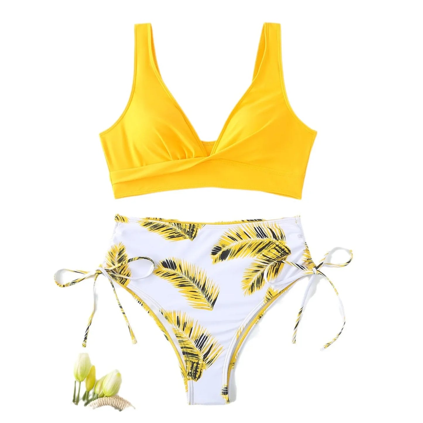 Oferta de temporada: nuevo traje de baño de nailon de color puro, cintura alta, sexy, para mujer, conjunto de bikini de moda, fuente de casa, ajuste cómodo