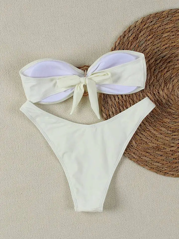 Conjuntos de bikini sin tirantes para mujer, traje de baño de dos piezas con efecto push up, bañadores sexys de color liso, ropa de playa sin espalda para mujer