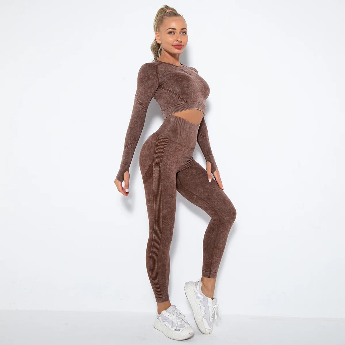 Conjunto de gimnasio con top corto sin costuras para mujer, conjunto de entrenamiento de yoga, ropa deportiva, leggings push up, chándal