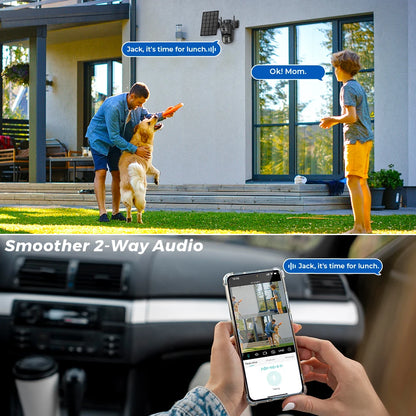 Cámara WiFi solar 4K HD para exteriores con batería integrada, doble lente, batería recargable, detección humana PIR, videovigilancia PTZ iCSee