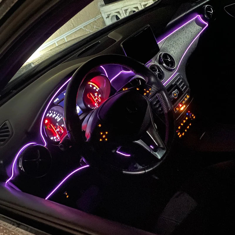 Tira de luces LED para interior de coche, 5 m, 5 V, flexible, tubo de luz fría EL, con USB, para decoración de interiores de coche