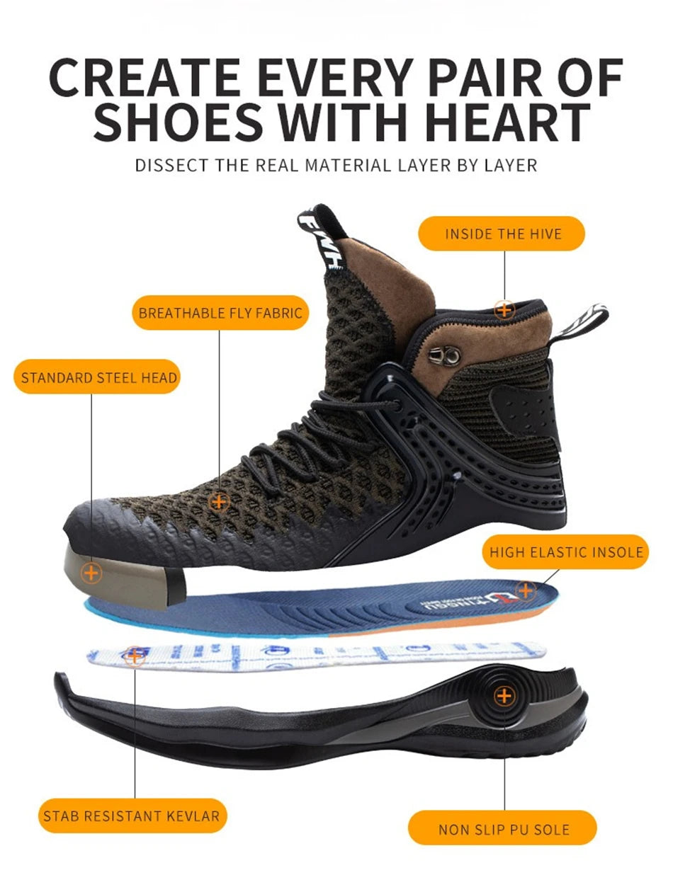 Botas de trabajo de seguridad para hombre con puntera de acero, nuevas, antiaplastamiento y antipinchazos. Calzado antideslizante para hombre, modelos para las cuatro estaciones.