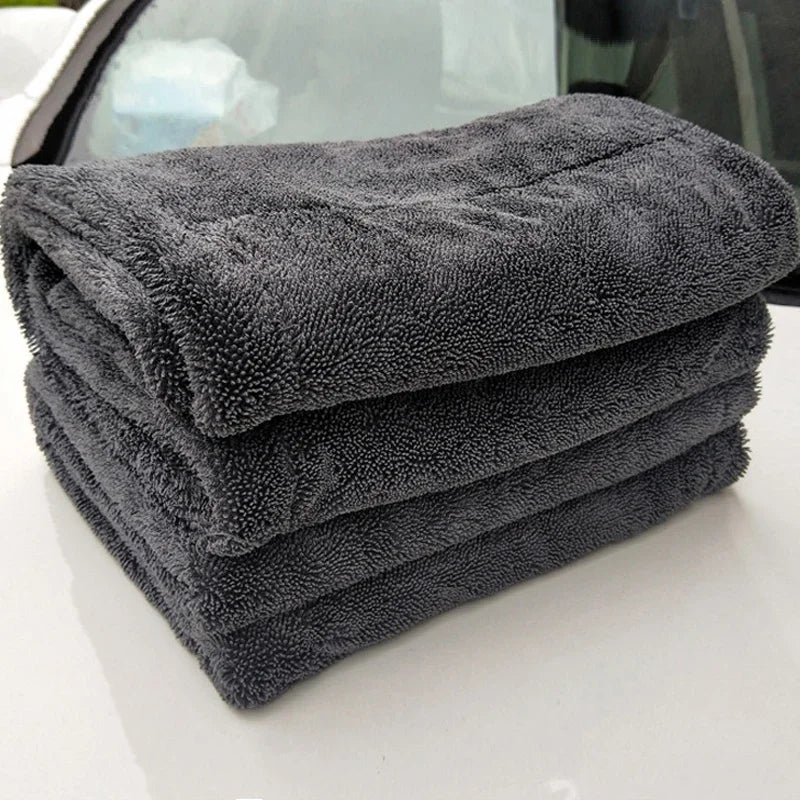 Toalla de microfibra para limpieza de autos de 1200 g/m²/600 g/m², de doble cara, súper absorbente, resistente a rayones y con pelusa suave.