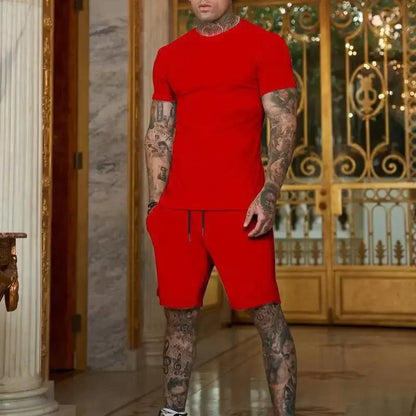 Conjunto de camiseta y pantalones cortos de manga corta, ropa deportiva transpirable para hombre, novedad de verano 2025, ropa popular de secado rápido