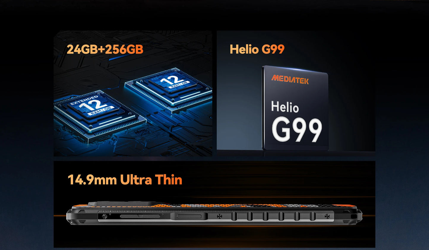 Teléfono robusto IIIF150 B2 Pro con procesador MTK Helio G99, Android, 10 000 mAh, carga de 30 W, 24 GB de RAM, 256 GB de almacenamiento, cámara de 108 MP, pantalla de 6,8" y 120 Hz.