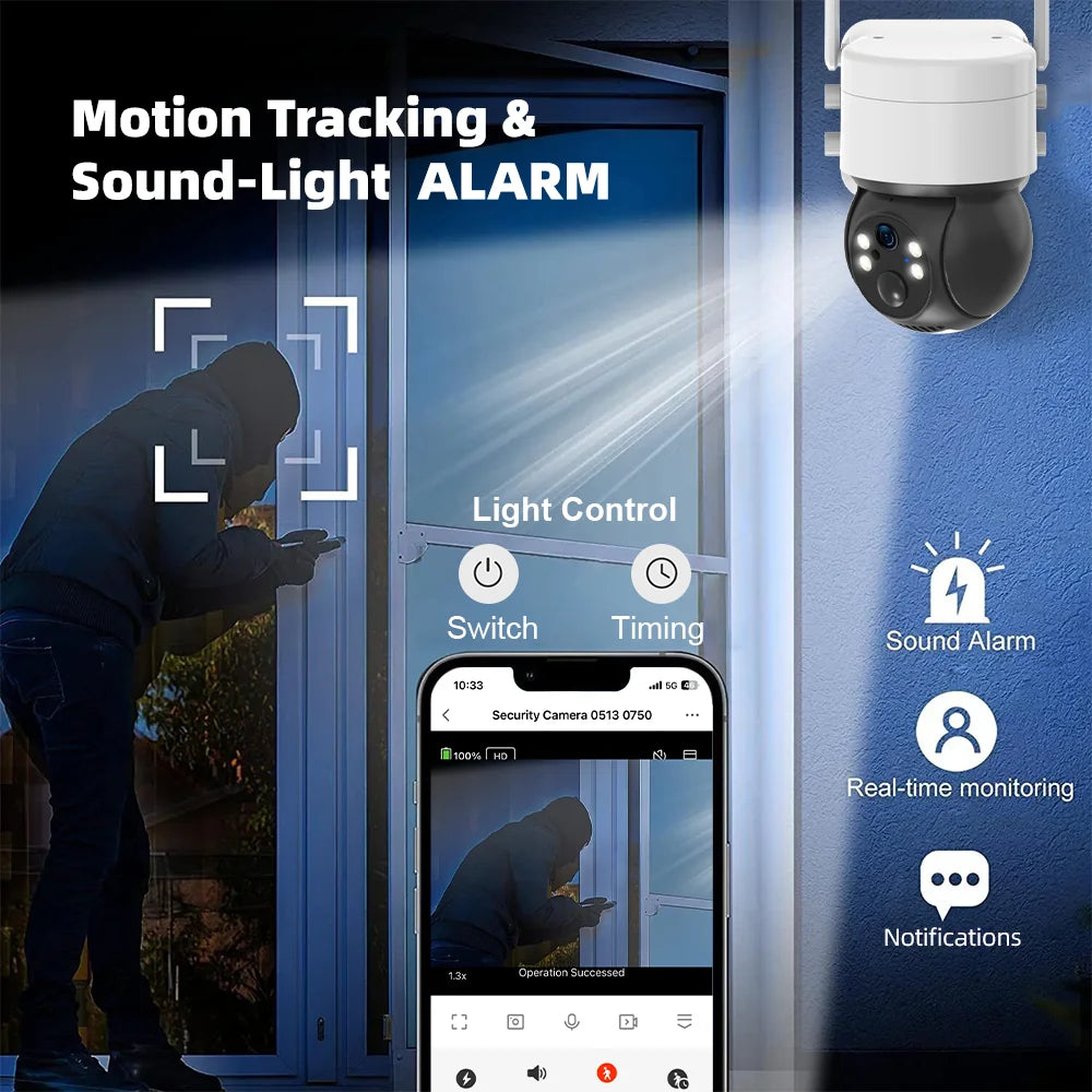 Cámara IP de seguridad inteligente Tuya SmartLife WIFI 3MP IP65 resistente al agua con seguimiento humano, visión nocturna a color y energía solar.