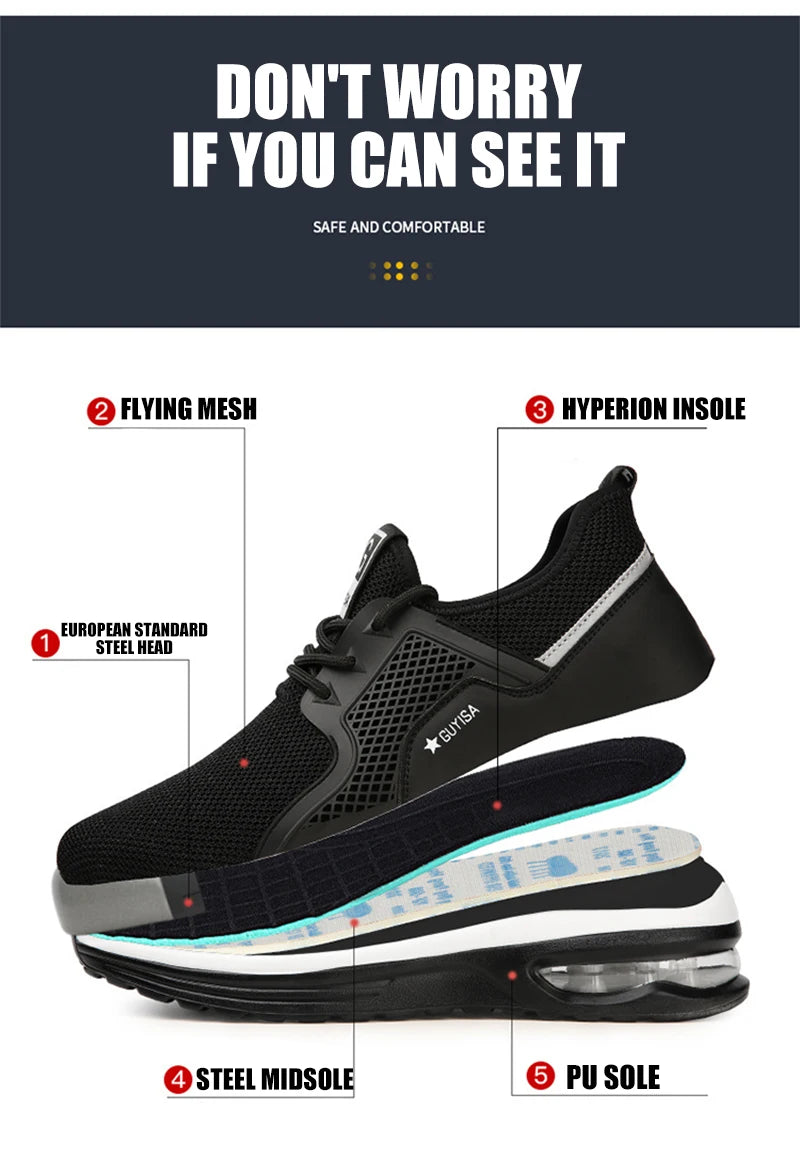 Steel Toe Protective Safety Shoes Men Women Work Sneakers Lightweight Breathable Indestructible Work Shoes Men Safety Boots