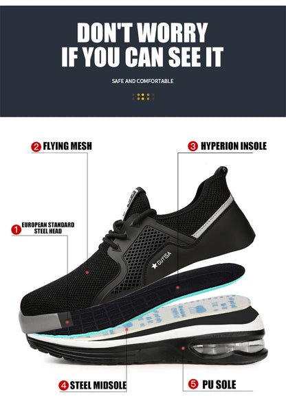 Steel Toe Protective Safety Shoes Men Women Work Sneakers Lightweight Breathable Indestructible Work Shoes Men Safety Boots
