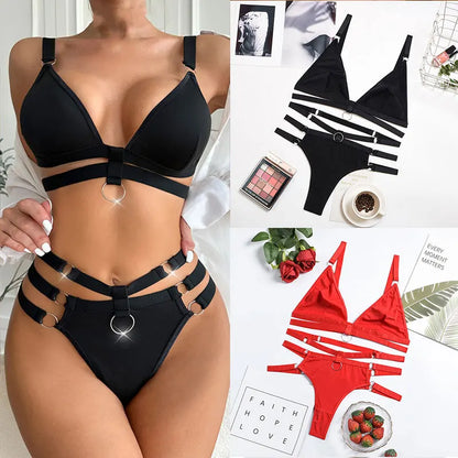 Conjunto de sujetador exótico con perspectiva de encaje sexy para mujer, conjunto transparente sexy con liguero, conjunto de lencería bondage
