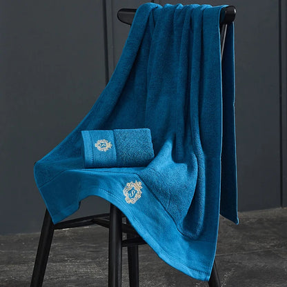 Toallas de baño de algodón de 140 x 70 cm, toalla de ducha grande y gruesa, regalo bordado, azul, blanco, marrón, negro, verde y gris.