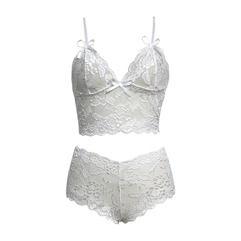 Conjunto de lencería sexy para mujer 2022, pantalones cortos de encaje negro, camiseta sin mangas de color liso, camisola, top de tubo, bragas, conjunto de lencería con estampado floral.