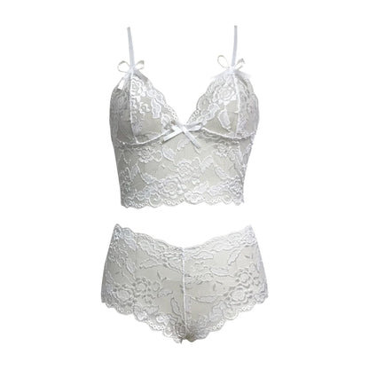 Conjunto de lencería sexy para mujer 2022, pantalones cortos de encaje negro, camiseta sin mangas de color liso, camisola, top de tubo, bragas, conjunto de lencería con estampado floral.