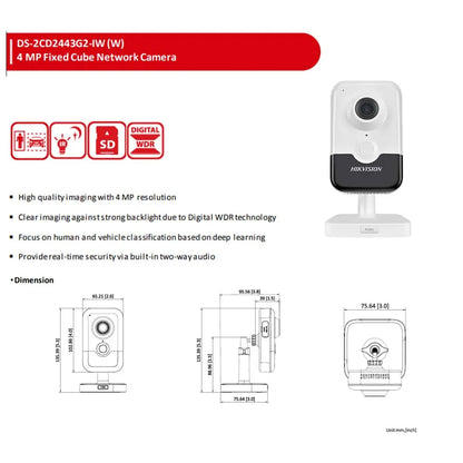 Cámara IP Hikvision DS-2CD2443G2-IW de 4 MP, inalámbrica para interiores, con detección de movimiento humano por infrarrojos, WiFi, PoE, audio bidireccional y ranura para tarjeta SD.