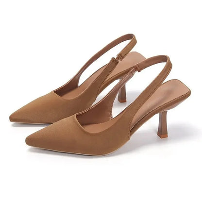 2024 Primavera Verano Nuevo Estilo Punta Puntiaguda Tacón Fino Tacón Alto Zapatos Sencillos Espalda Espacio Bolsa Cabeza Zapatos Frescos Falda De Mujer Tacón Alto