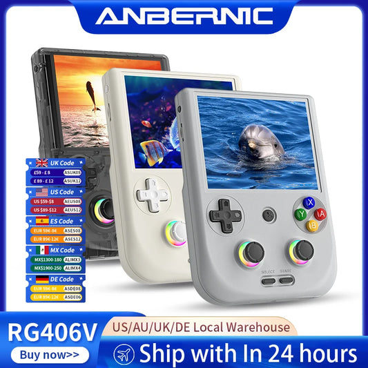 Consola de juegos portátil ANBERNIC RG 406V con pantalla multitáctil IPS de 4 pulgadas y Android 13. Compatible con videojuegos retro 1080p, DP, actualización FOTA.