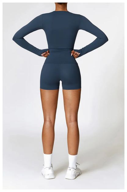 2PCS Seamless Yoga Set Women Workout Set Sportswear Gym Clothing Fitness Long Sleeve Crop Top High Waist Leggings Sports Suits