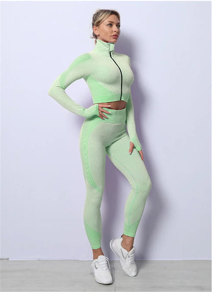 Conjunto de 3 piezas de yoga sin costuras, chaleco deportivo de fitness, pantalones de cintura alta que levantan la cadera, ropa de entrenamiento, conjunto de leggings de gimnasio para mujer