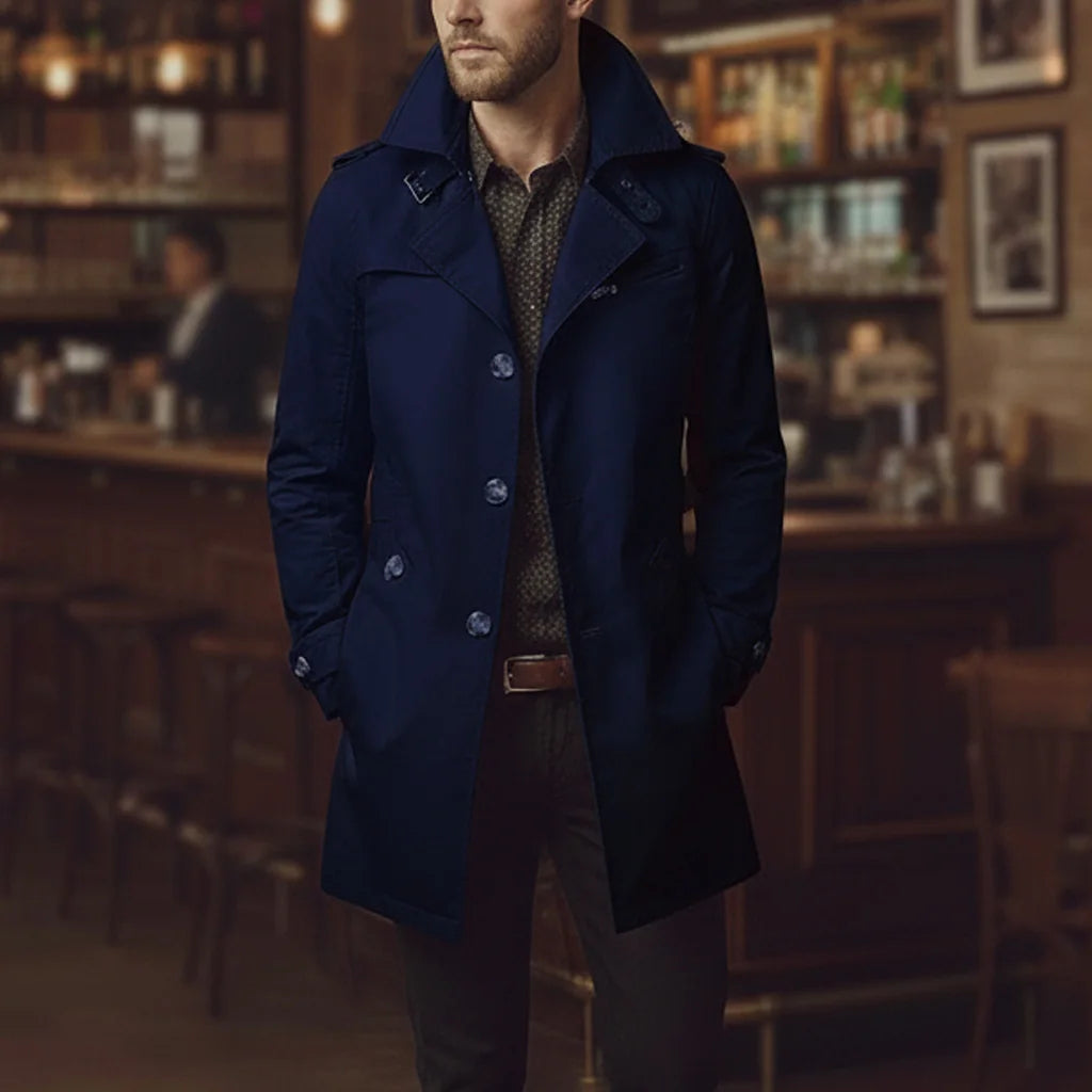 Chaqueta de algodón de hombre, entallada, con cuello de muesca y un solo botón, estilo gabardina, ideal para la oficina o para un look casual de negocios.