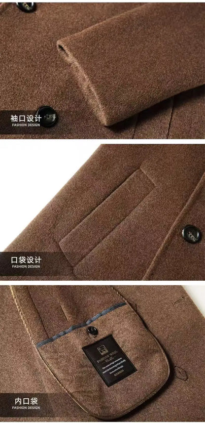 2025 Autumn/Winter New Men's 100% Wool Coat Knee length Double breasted Goose Down Inner Tank Thickened for Warmth