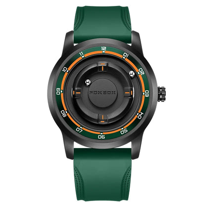 Reloj de pulsera de cuarzo para hombre FOXBOX Fashion, verde, de silicona, resistente al agua, con puntero deslizante y fuerza magnética, para deportes al aire libre.