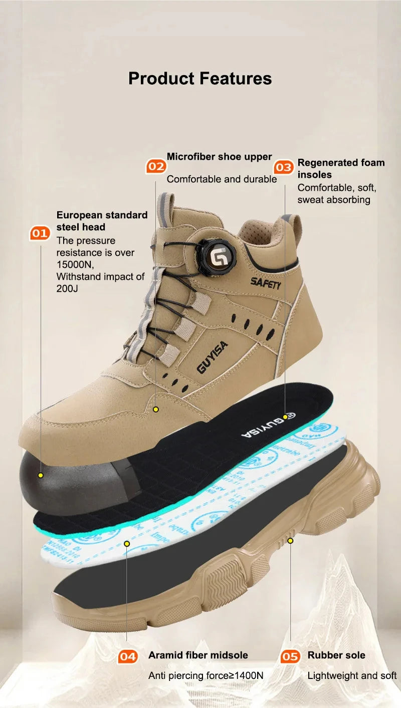 Zapatos de seguridad con punta de acero, antigolpes y antiperforación, con botón giratorio para hombre y mujer