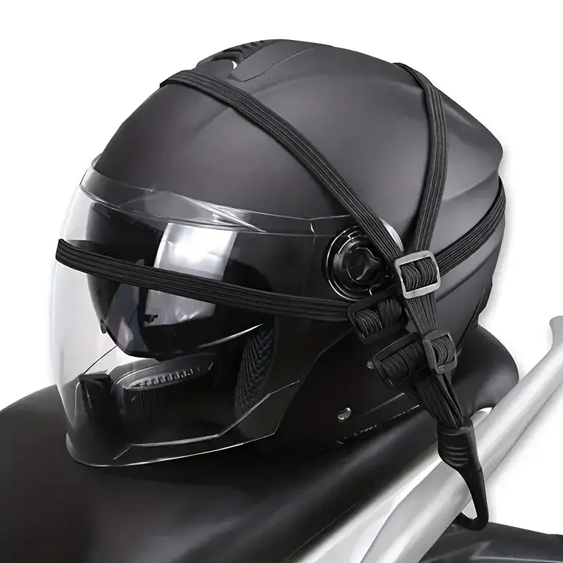 Maleta elástica para motocicleta con gancho de seguridad, malla versátil para casco, duradera y elegante para viajes diarios.