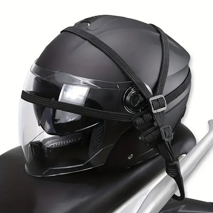 Maleta elástica para motocicleta con gancho de seguridad, malla versátil para casco, duradera y elegante para viajes diarios.