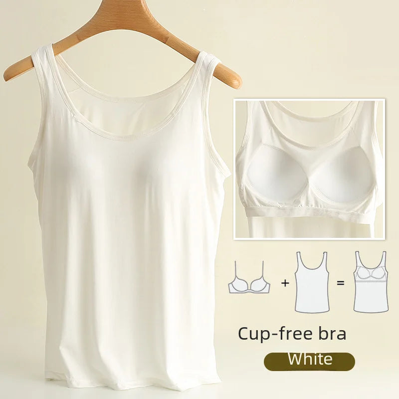 Chaleco de modal para mujer con almohadilla para el pecho, correa de ajuste fino, sujetador de una pieza, camiseta base, transpirable, cómoda, espalda, belleza, almohadilla de algodón