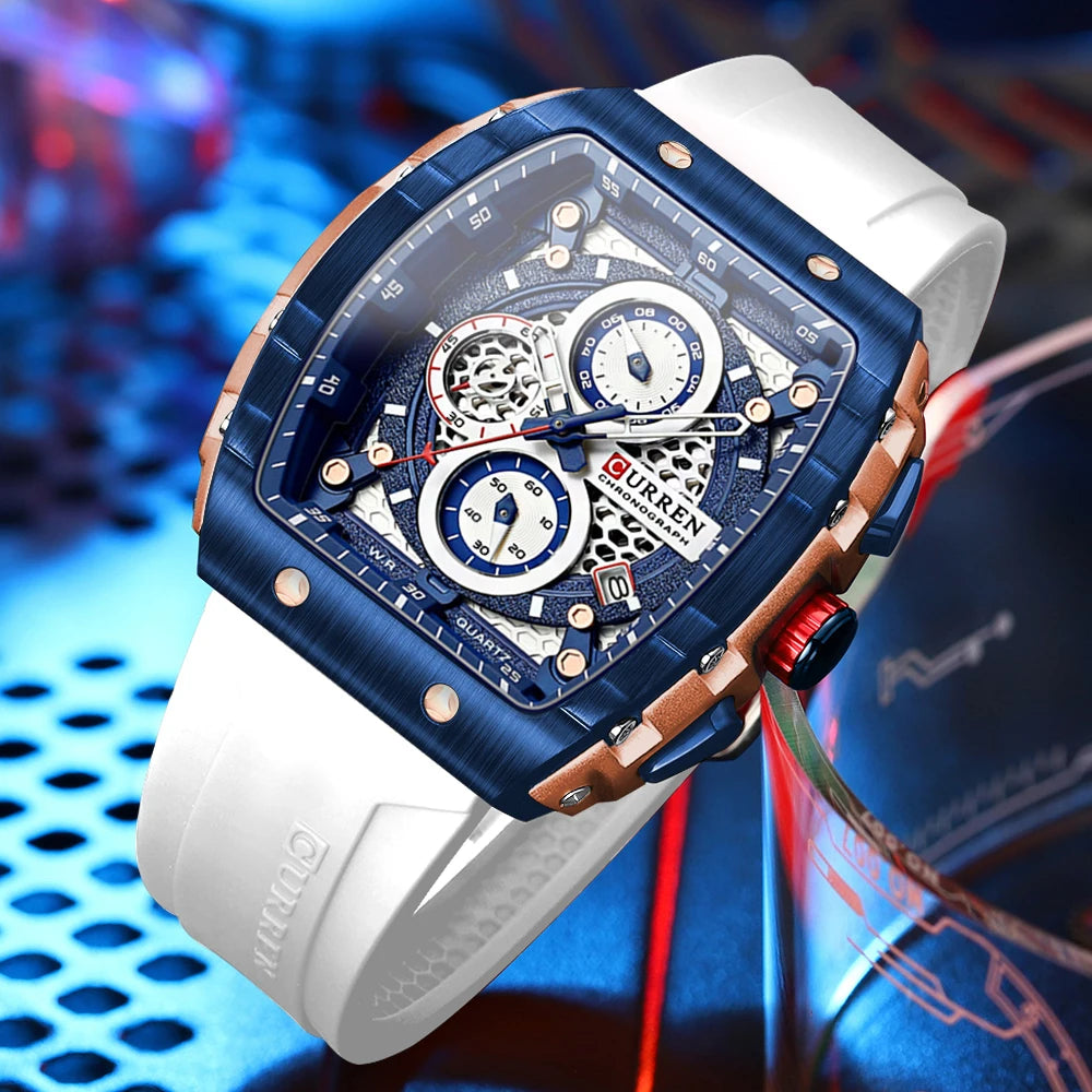 Relojes CURREN de primera marca para hombre, reloj de pulsera de cuarzo cuadrado de lujo, reloj cronógrafo luminoso resistente al agua para hombre, reloj con fecha