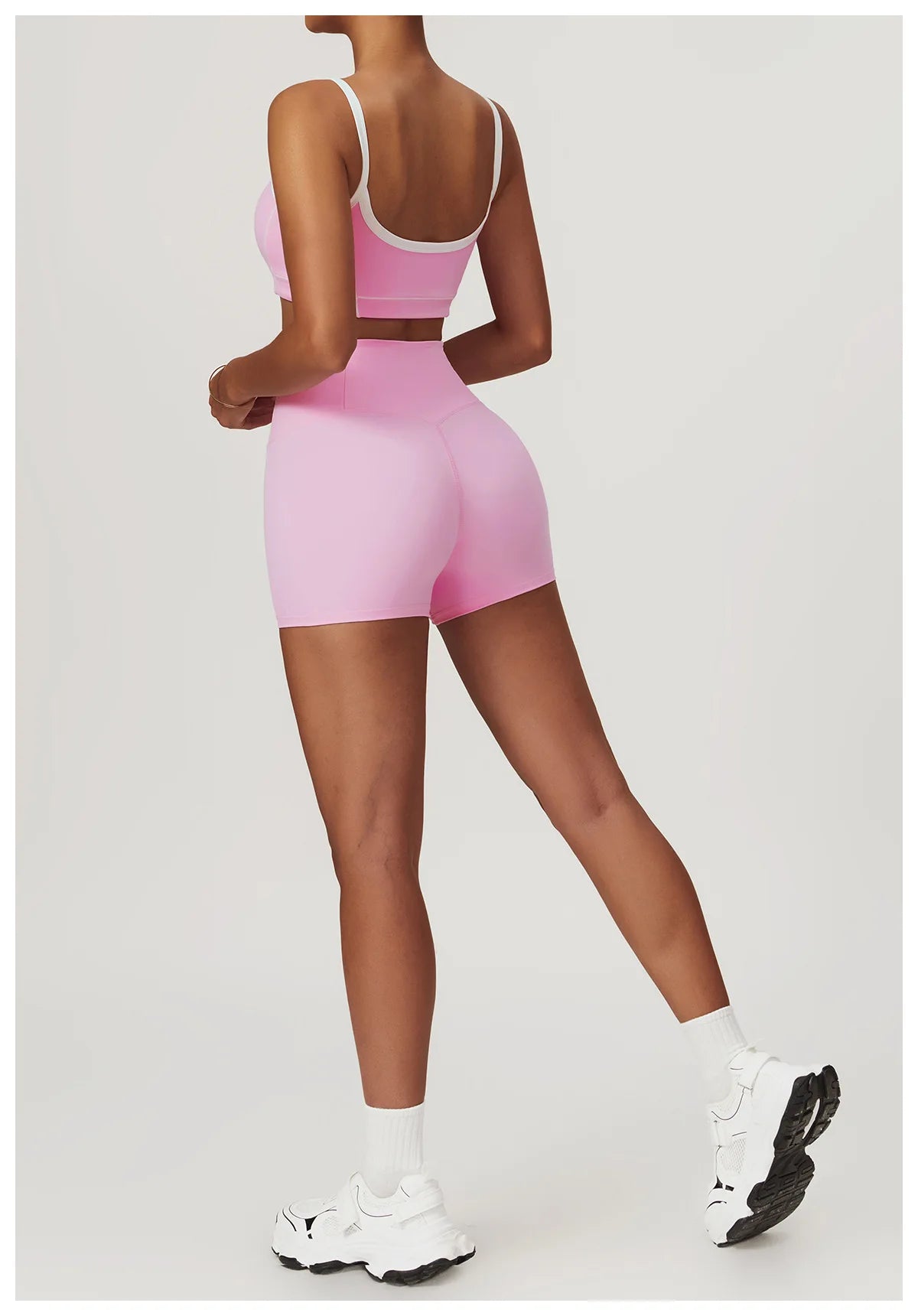 Conjunto deportivo de yoga FUBEIKE para mujer, de verano, color nude, ajustado, con espalda descubierta, ideal para gimnasio, ropa deportiva para mujer, para correr al aire libre.