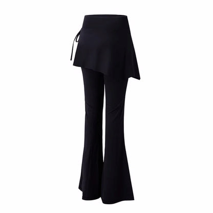 Leggings deportivas 2 en 1 con diseño de falda, dobladillo acampanado, cintura alta y cordón ajustable para yoga, actividades al aire libre y fitness.