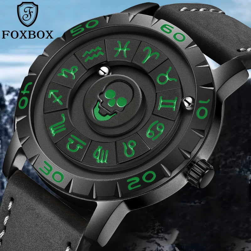 Nuevo reloj de lujo para hombre de la marca original FOXBOX, a la moda, con calavera, puntero deslizante, fuerza magnética, impermeable, de cuarzo.