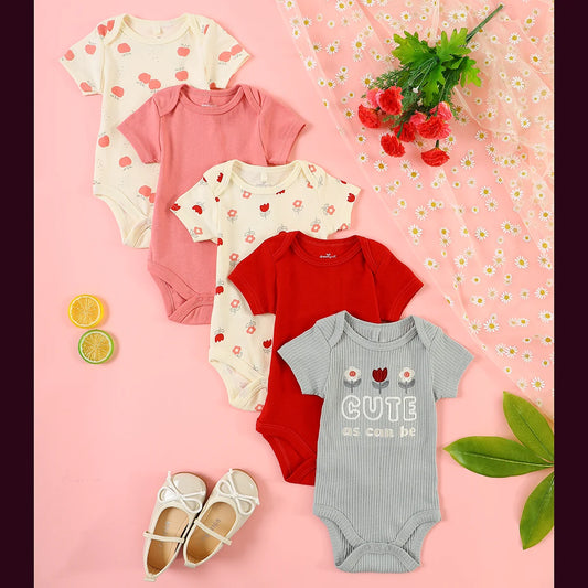Ropa para bebé niña, 5 piezas, mono de bebé niña, ropa para bebé recién nacida, mono de verano de manga corta, adecuado para 0 a 9 meses