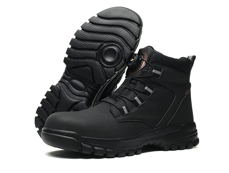 Zapatos de seguridad para hombre con botón giratorio, puntera de acero, zapatillas antideslizantes, zapatos de trabajo, botas de seguridad protectoras a prueba de perforaciones.