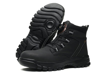 Zapatos de seguridad para hombre con botón giratorio, puntera de acero, zapatillas antideslizantes, zapatos de trabajo, botas de seguridad protectoras a prueba de perforaciones.