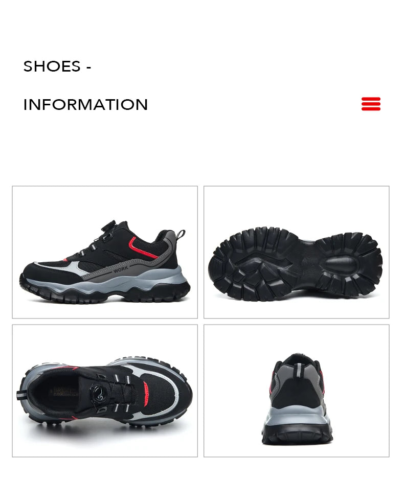 Zapatillas ligeras y transpirables con punta de acero para hombre, calzado de seguridad con protección antigolpes y antiperforación, con botones giratorios.