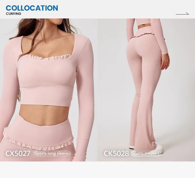 Ctenkevet - Conjunto de 2 piezas de camiseta de manga larga de secado rápido para mujer, para gimnasio, yoga, deportes al aire libre, traje deportivo de dos piezas