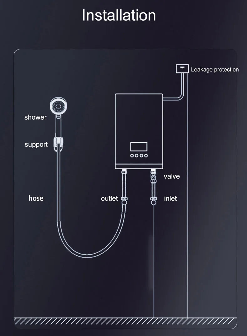 Calentador eléctrico instantáneo de agua IPX4, 7500 kW, calentamiento rápido, sin tanque, con pantalla LED y resistencia al agua.