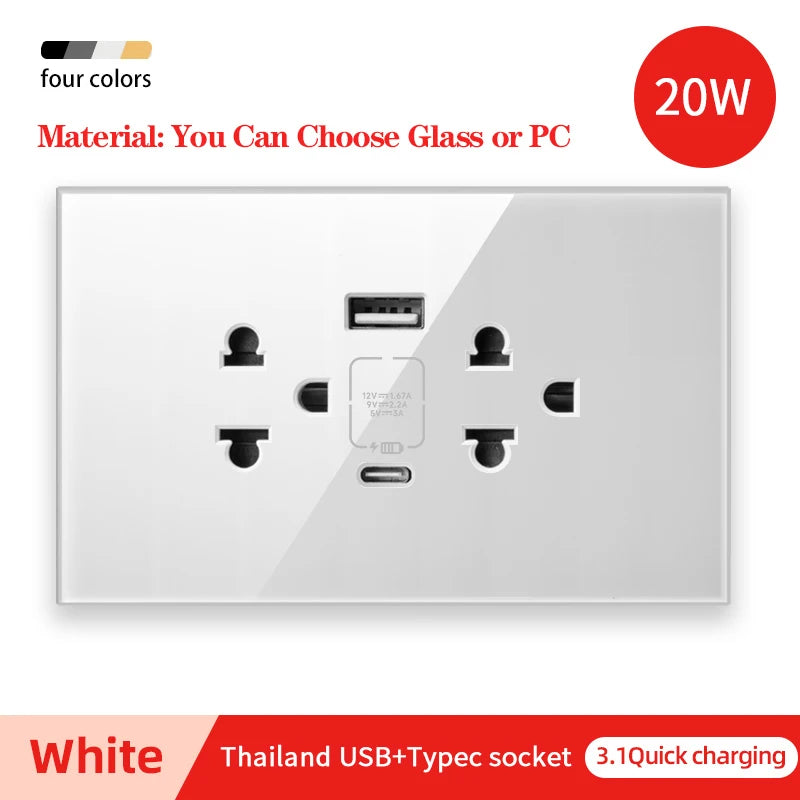 Adaptador de enchufe para electrodomésticos inteligentes Herepow Thailand, enchufe de pared USB doble estándar americano tipo C de 3,1 A con carga rápida.