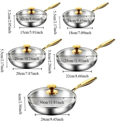 Sartén universal de acero inoxidable 316 sin revestimiento para el hogar, con tapa, wok antiadherente, para cocina de inducción