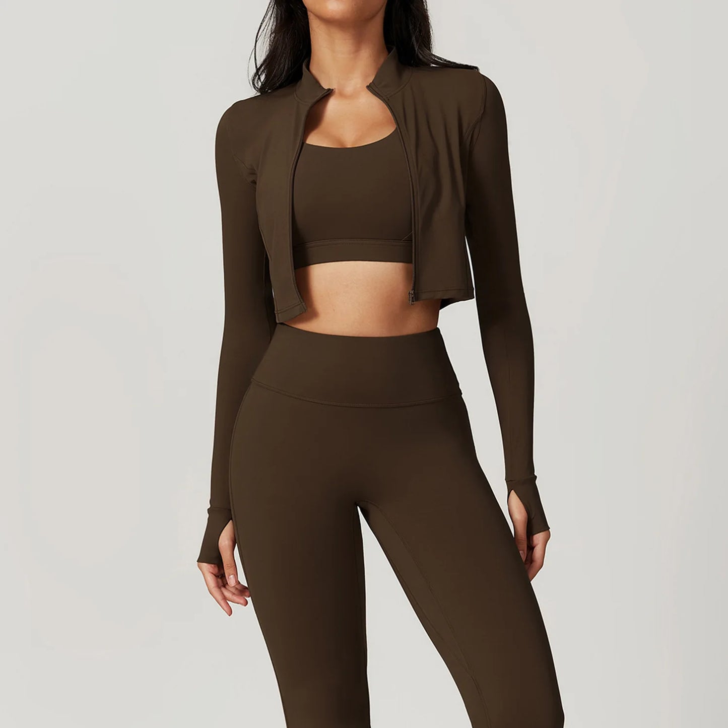 Conjunto de yoga de 3 piezas para mujer, conjuntos de entrenamiento, ropa deportiva para gimnasio, ropa deportiva con cremallera, leggings de manga larga y cintura alta, trajes deportivos, traje de yoga