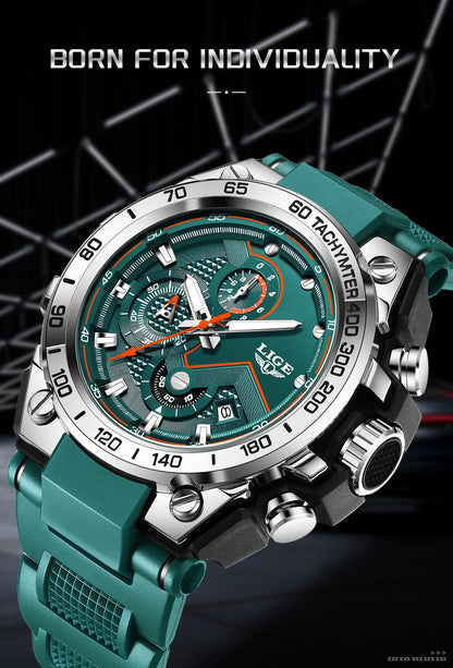 Reloj LIGE para hombre, multifunción, correa de silicona, resistente al agua, luminoso, calendario, moda, deportivo, cuarzo.